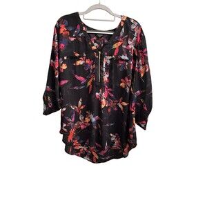 Torrid Black Floral Blouse 1/4 Zip Pullover Size 2X Boho